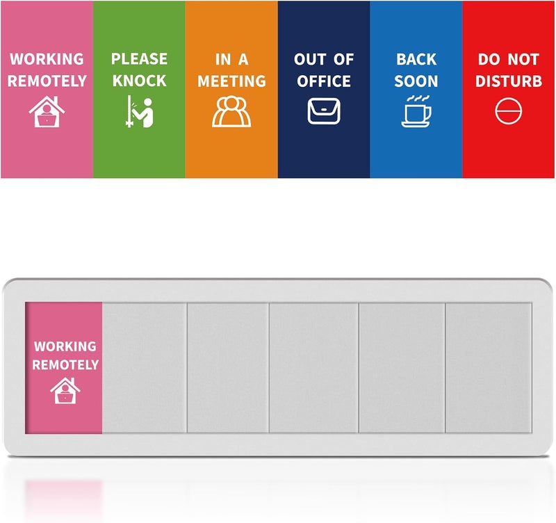 EliteSign Office Door Signs 6 Options Do Not Disturb, Please Knock, In A Meeting, Out Of Office, Working Remotely Back Soon Privacy Door Slider Sign For Meeting & Conference Room Frosted Silver - Image 1